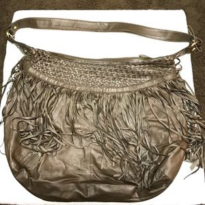 Dune London brown hobo bag with fringe